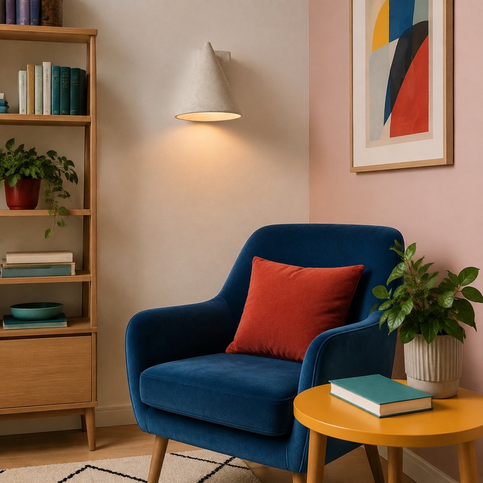 Compacte ruimte met een aan de muur gemonteerde spot.