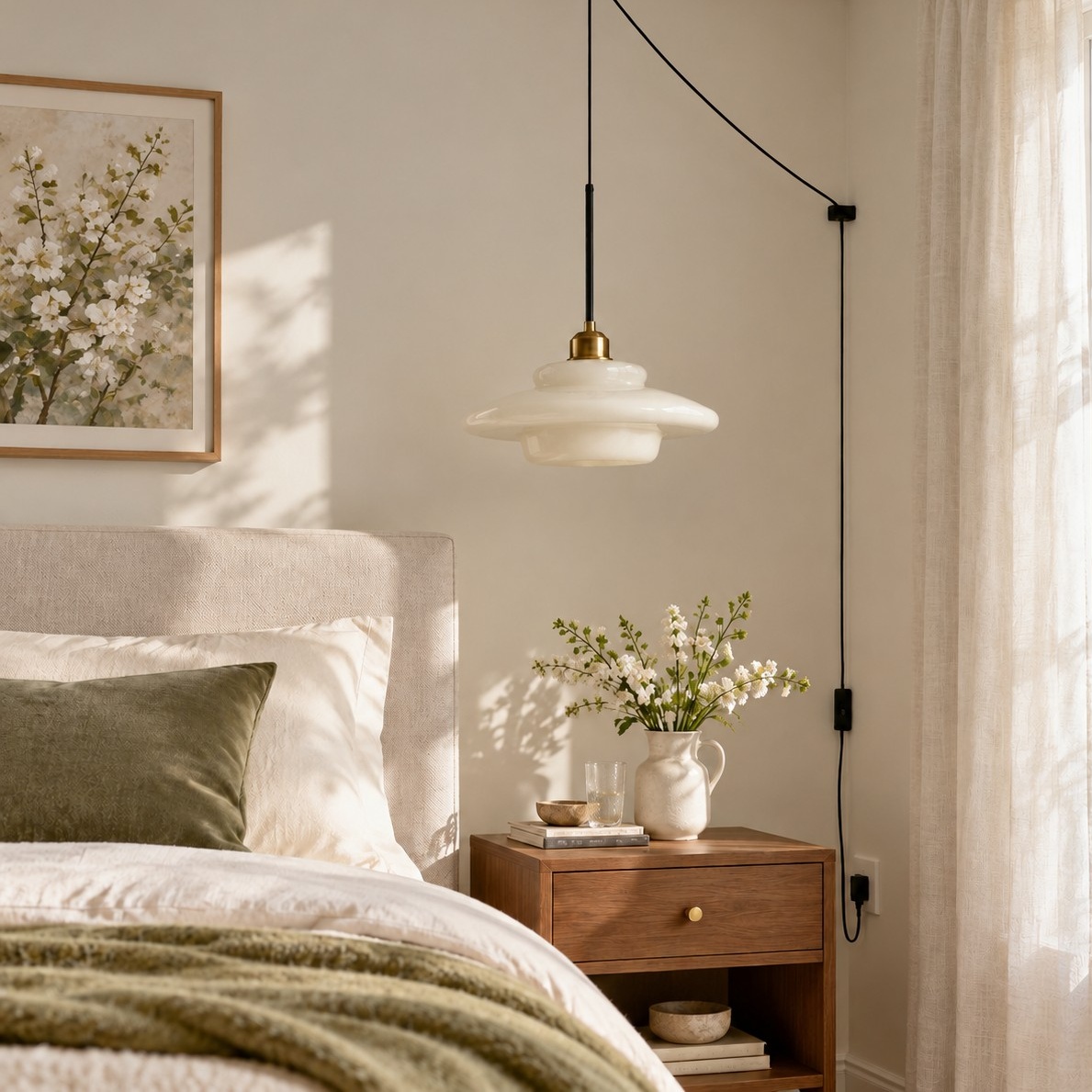 Milk White · vidrio opalino · lámpara colgante con enchufe