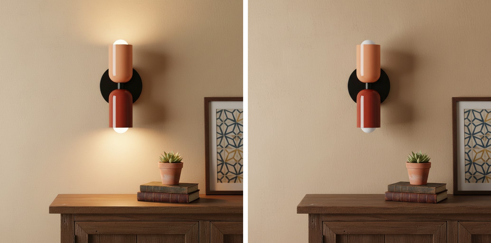 Comparación de iluminación con interruptor encendido y apagado