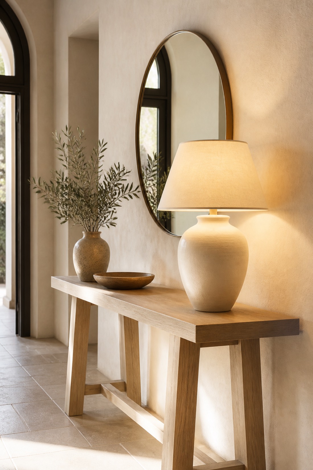 Lámpara de mesa en un dormitorio