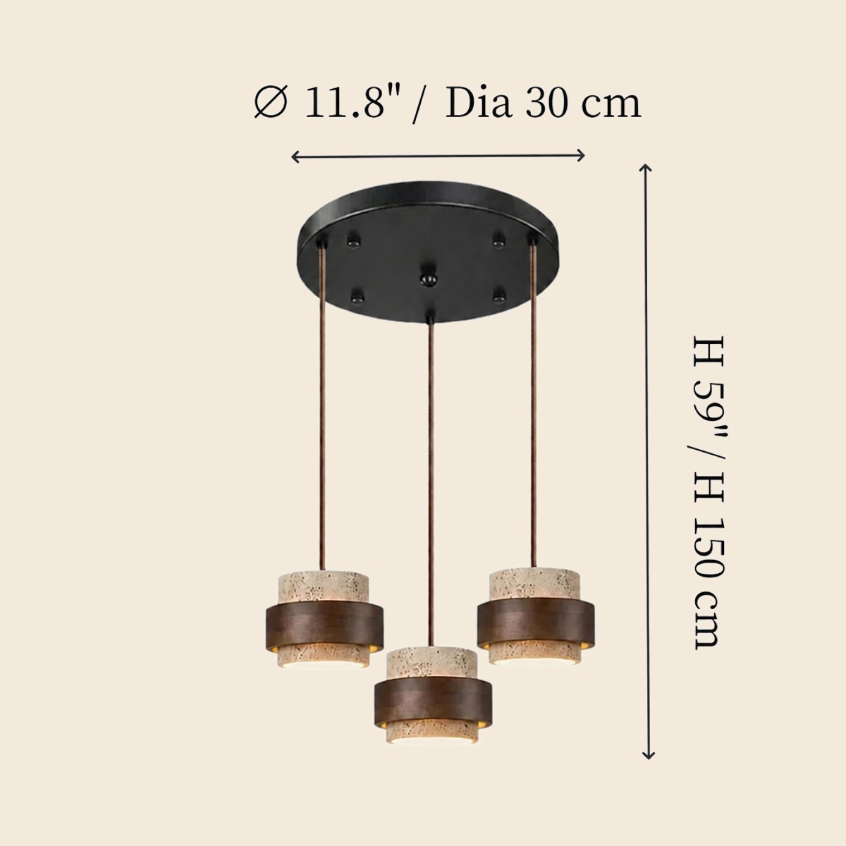 Dibujo de dimensiones para 3 lights · round