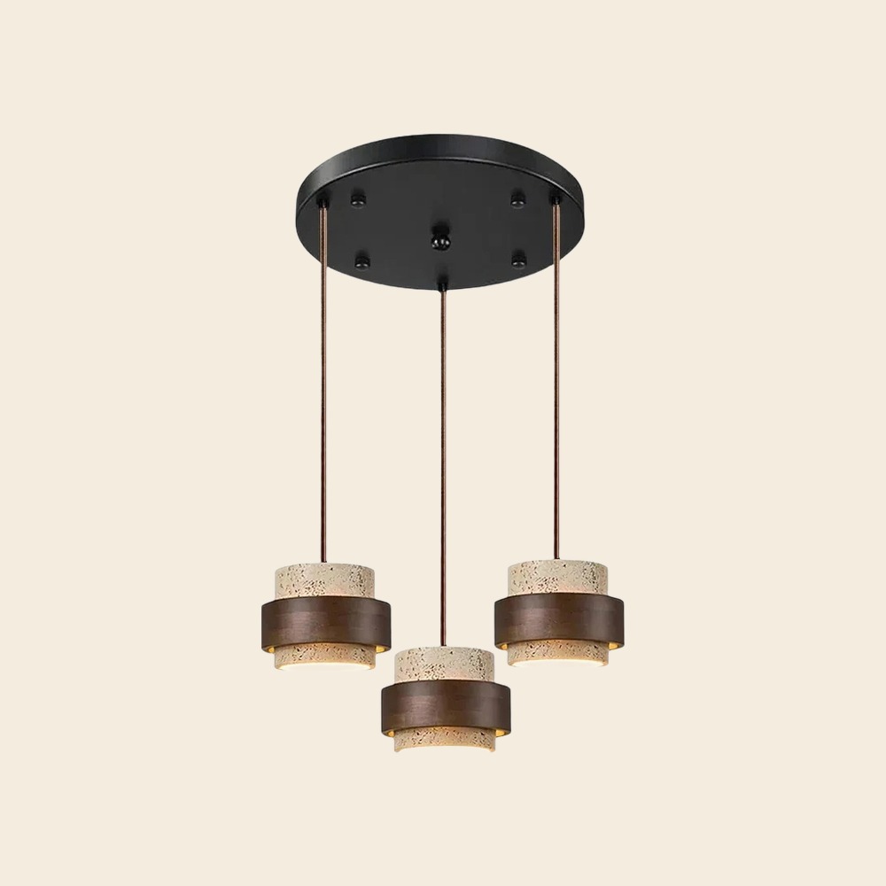 3 luces · Redonda, Nogal, Beige