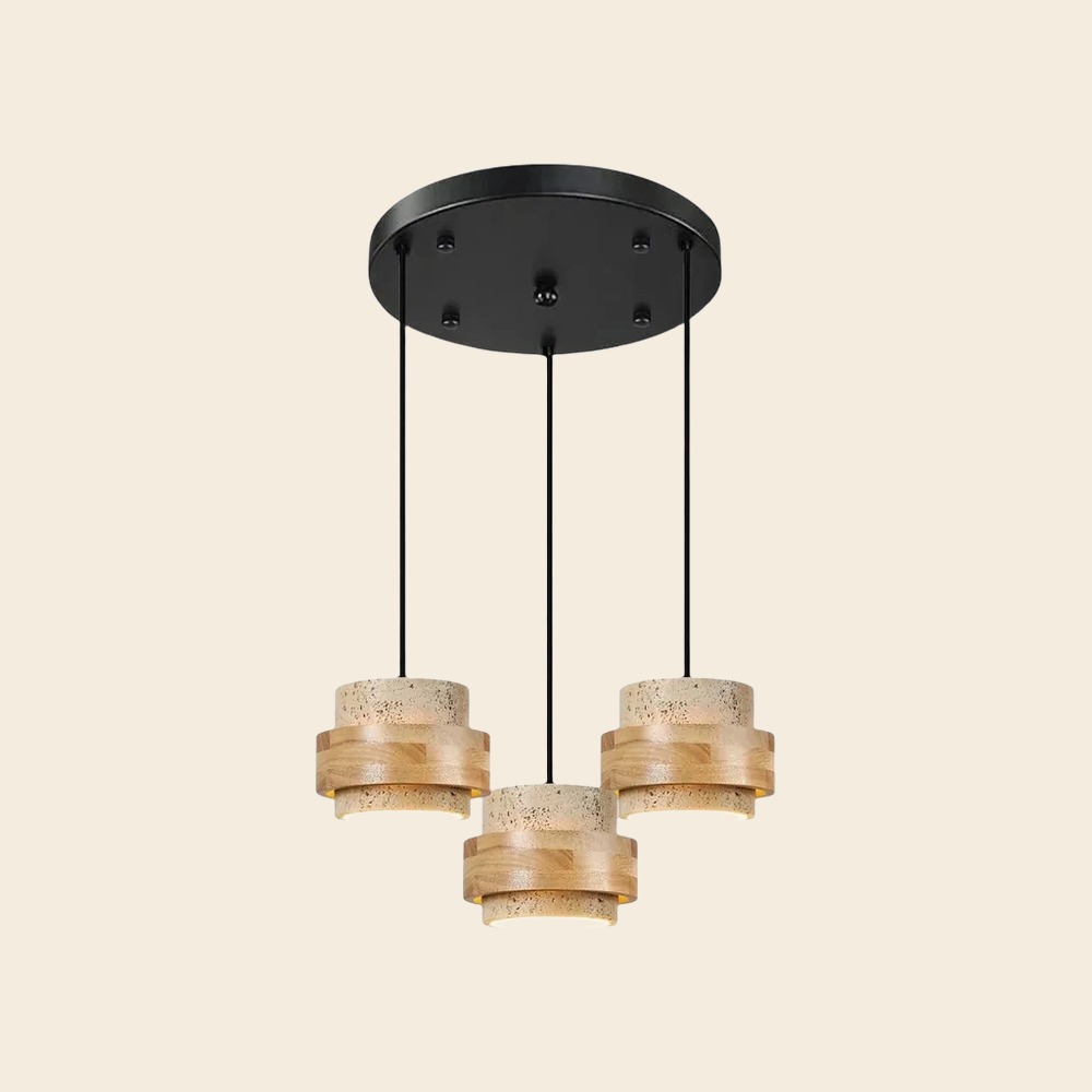 3 luces · Redonda, Madera, Beige