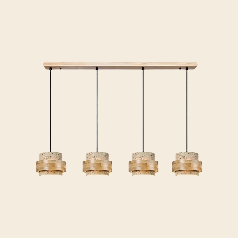 4 luces · Lineal, Madera, Beige
