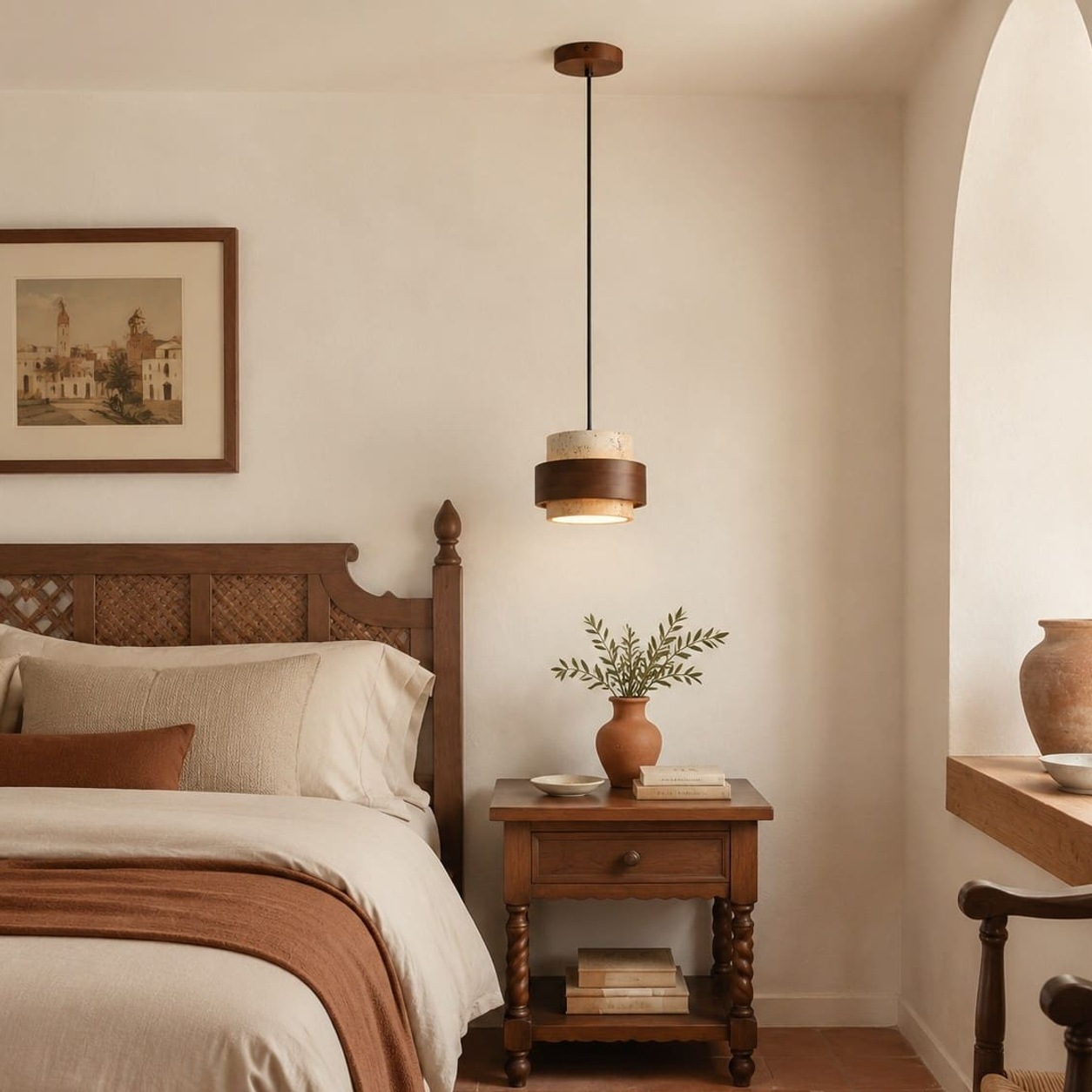 Lampara Stonel junto a una cama
