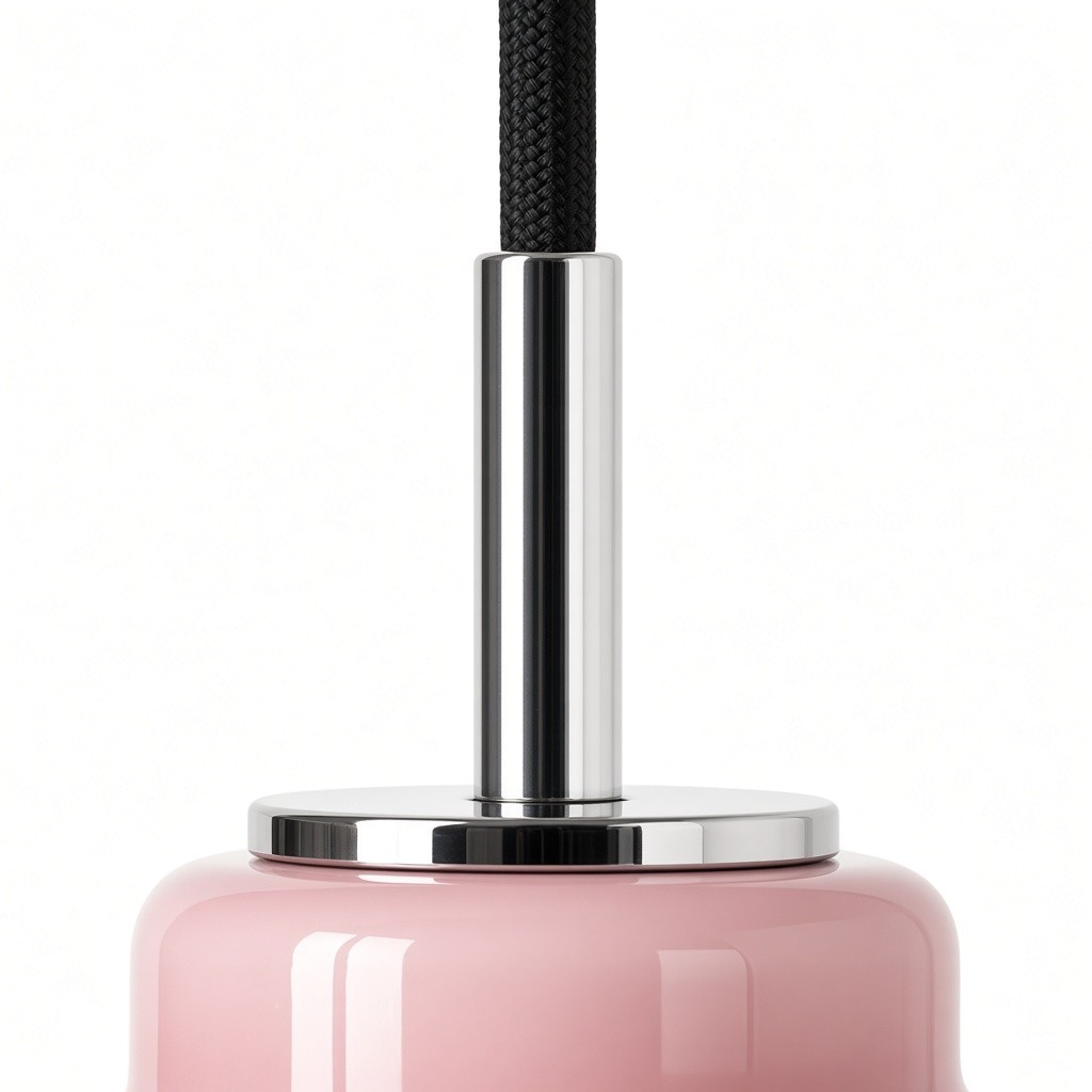 Vástago cromado, cristal rosa y cable negro