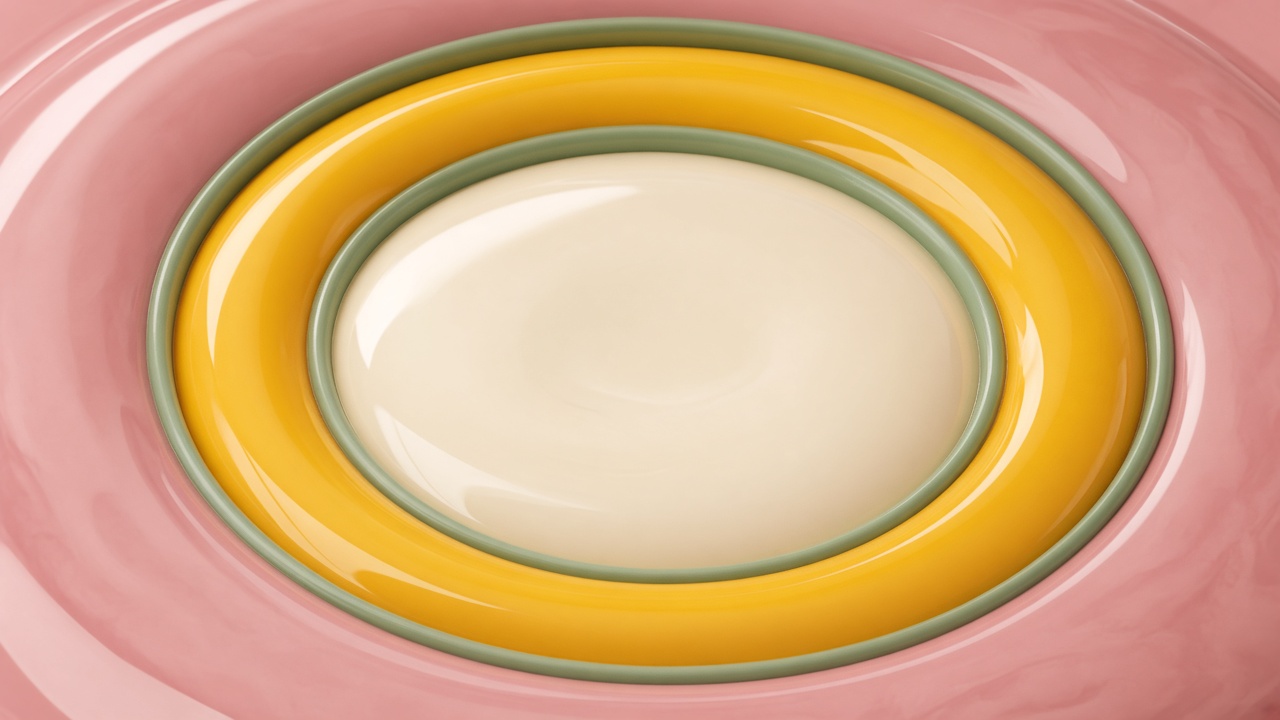 Anelli concentrici di smalto lucido rosa, giallo e crema