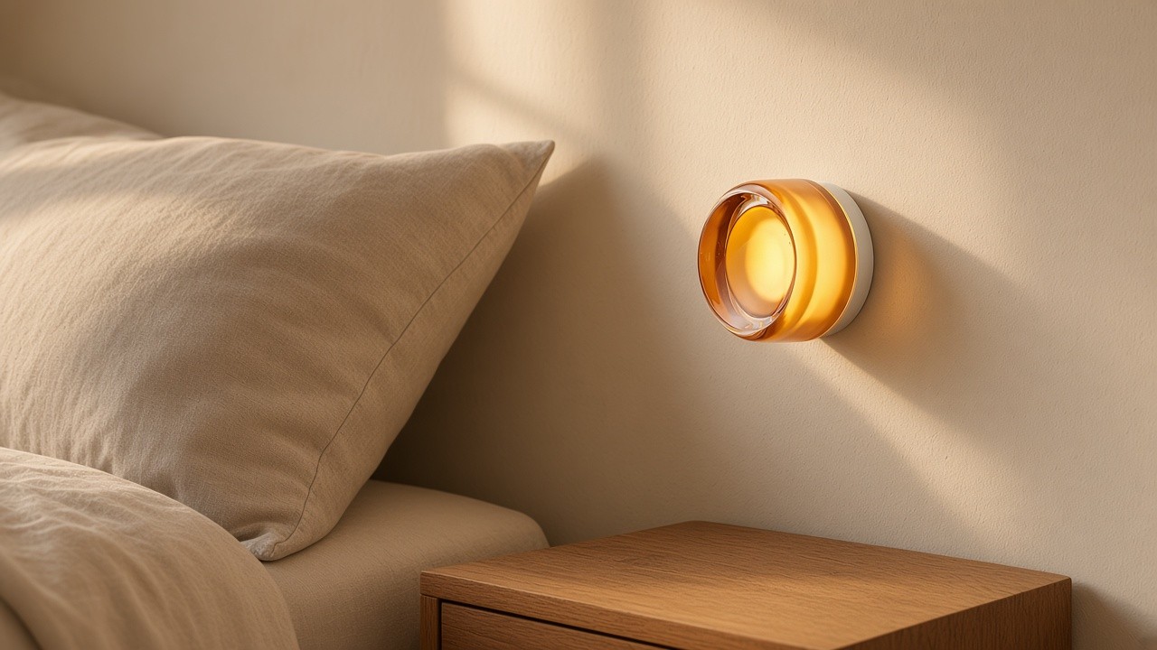 Aplique de cristal ámbar junto a la cama