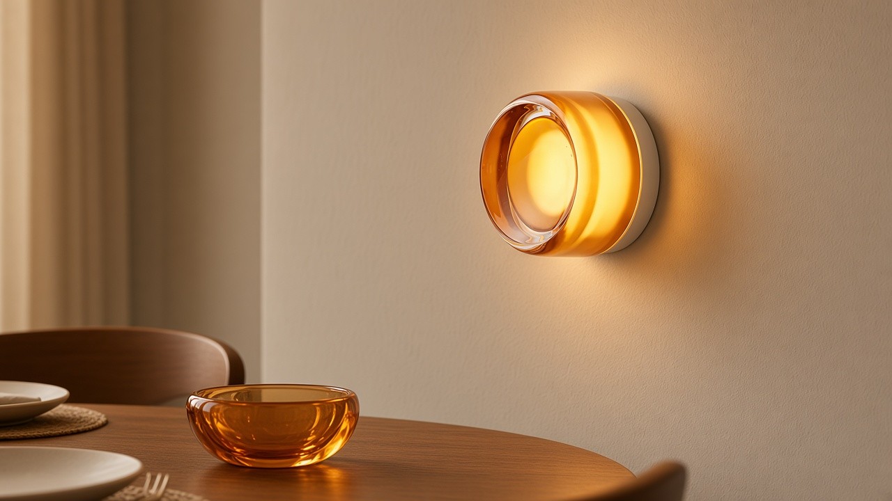Un anillo de cristal ámbar en la pared del comedor