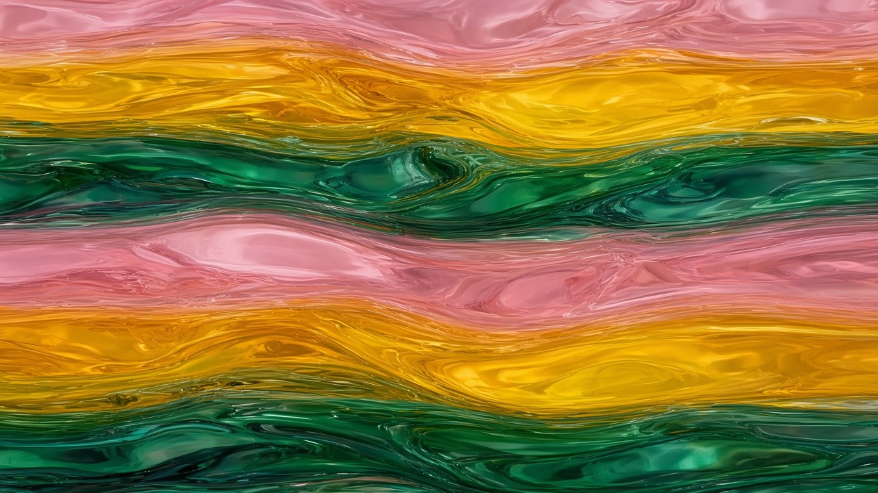 Capas fundidas de cristal rosa, amarillo y verde
