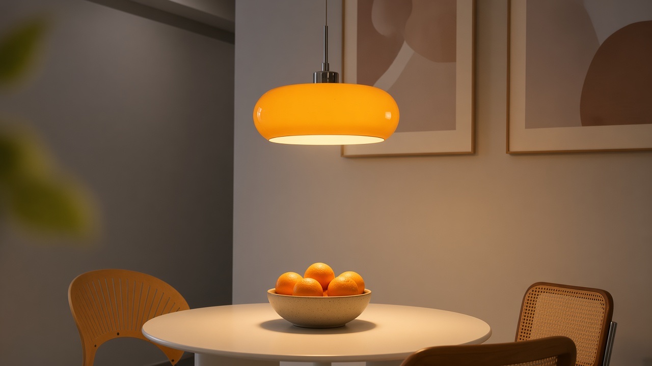 Pomarańczowa lampa włączona, światło w dół