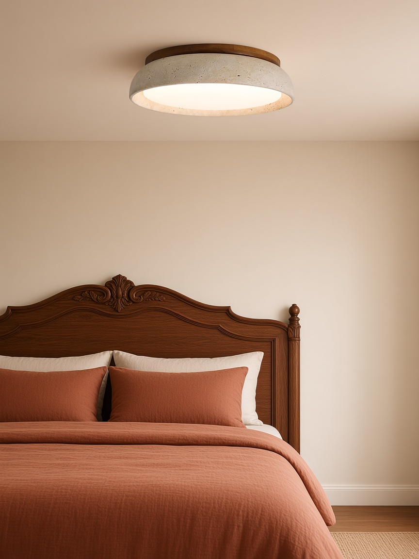 Un plafón de travertino en un dormitorio