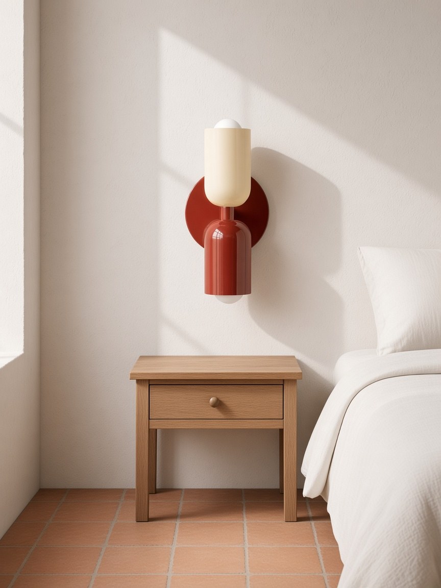 Red base White+Red sconce at bedside