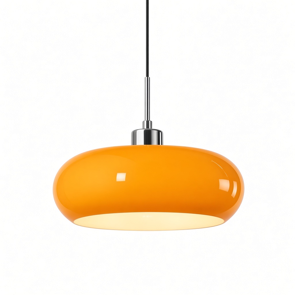 Orange Topfpendelleuchte, weißer Hintergrund