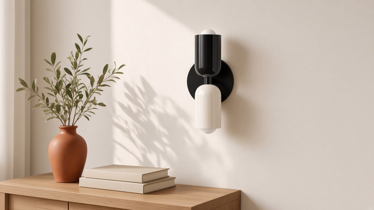 Black+White sconce in living room