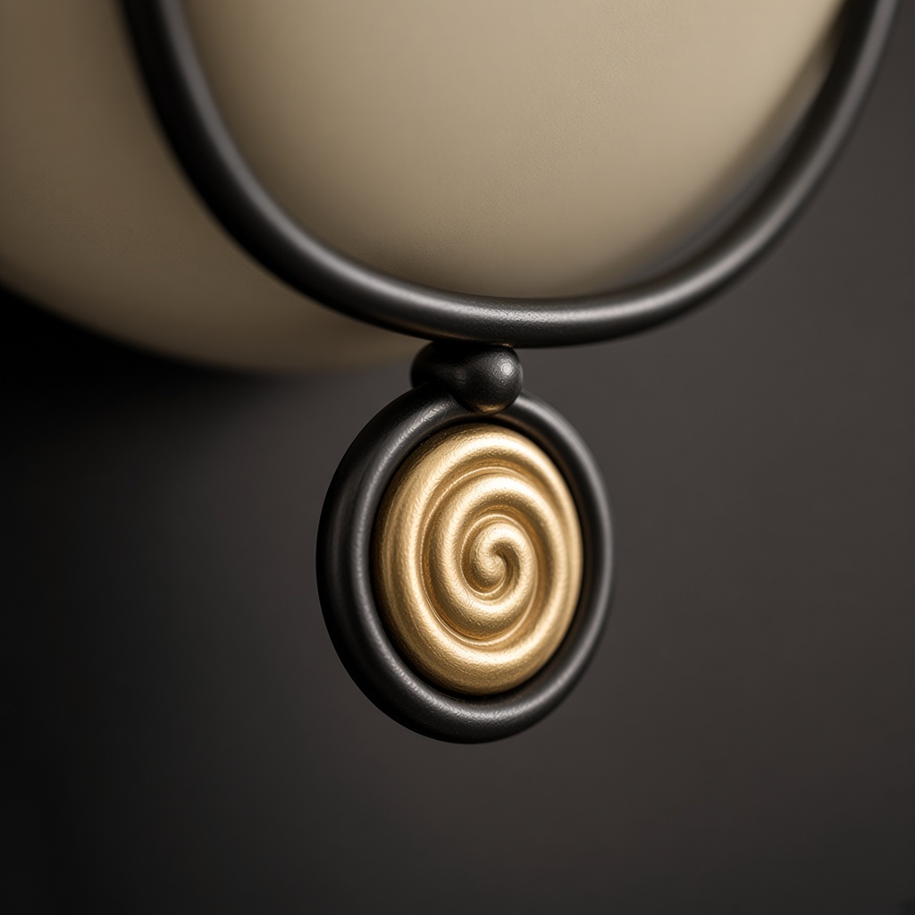 Primer plano del aro negro cerámico y la espiral de oro