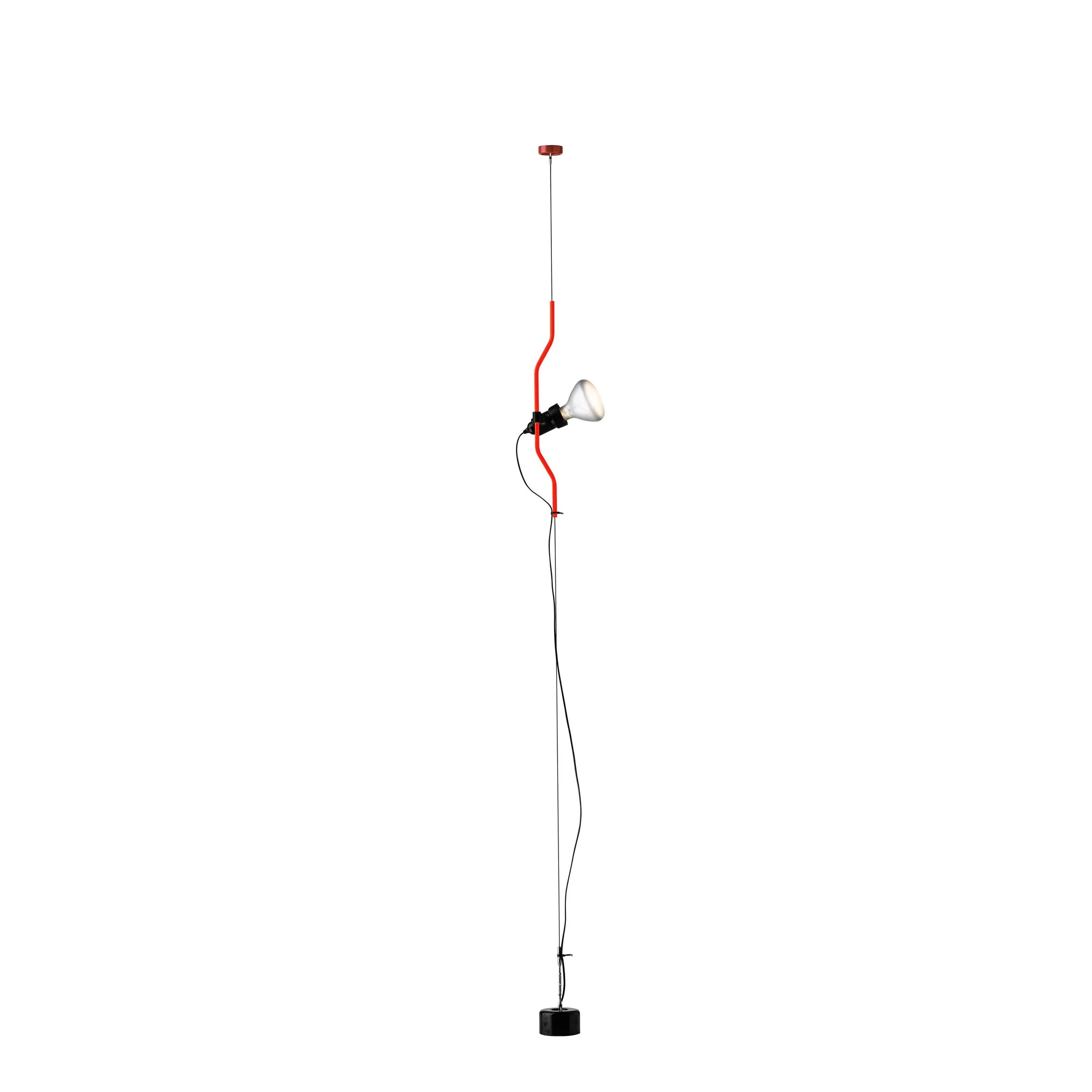 Red one-head floor-to-ceiling cable lamp, white background