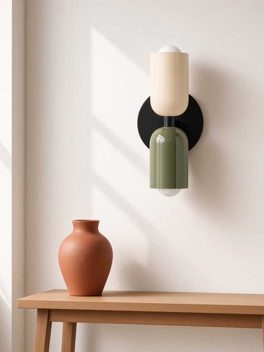 White+Green sconce in hallway