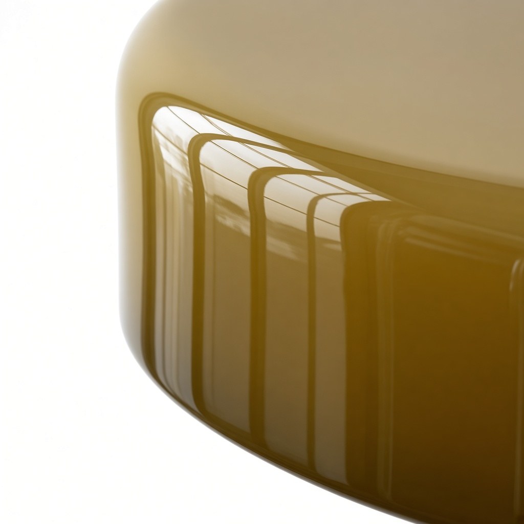Primo piano del bordo del disco di vetro giallo oliva