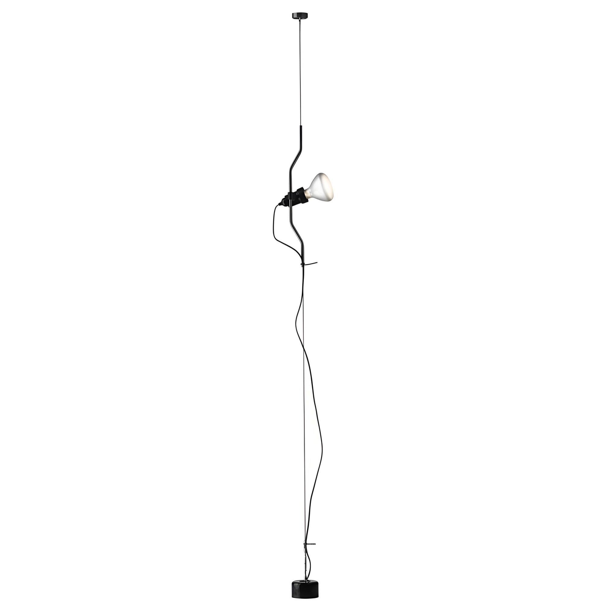 Black one-head floor-to-ceiling cable lamp, white background