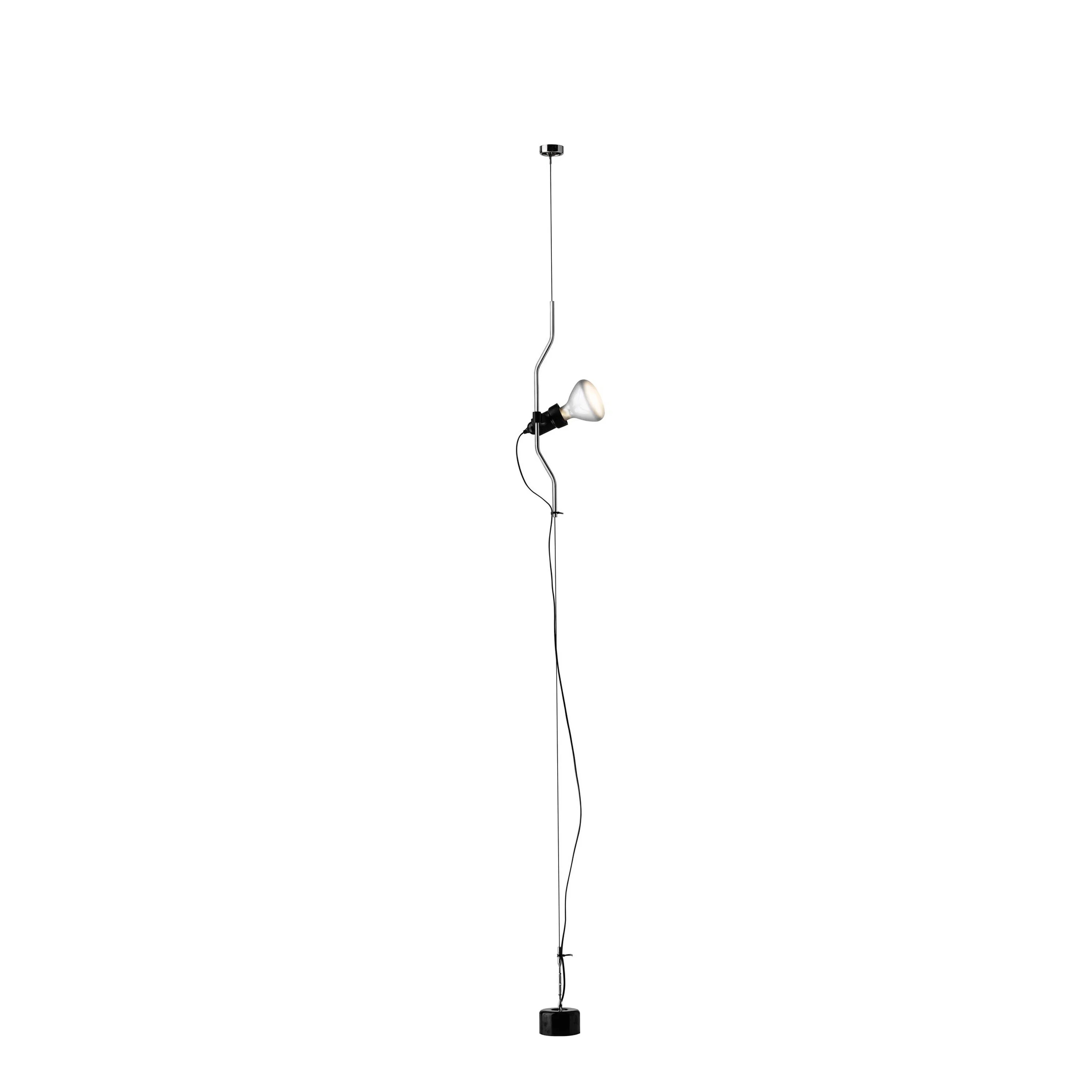 Nickel one-head floor-to-ceiling cable lamp, white background