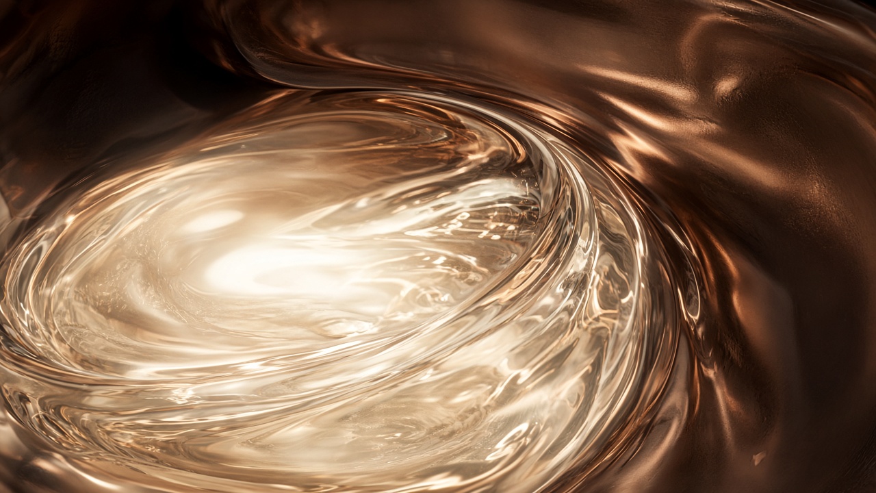 Abstrakte Bronzereflektion in einem Glasvolumen