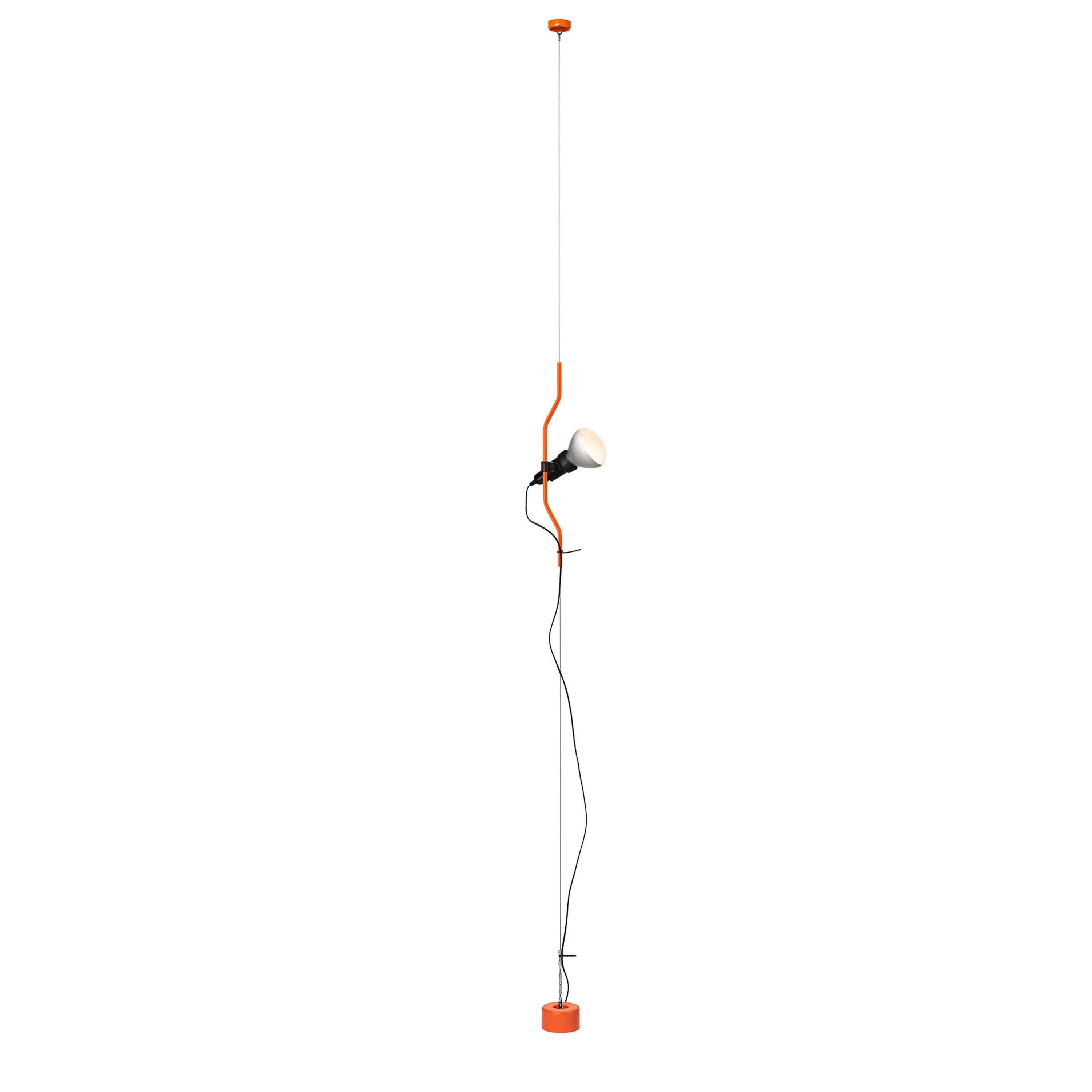 Orange one-head floor-to-ceiling cable lamp, white background
