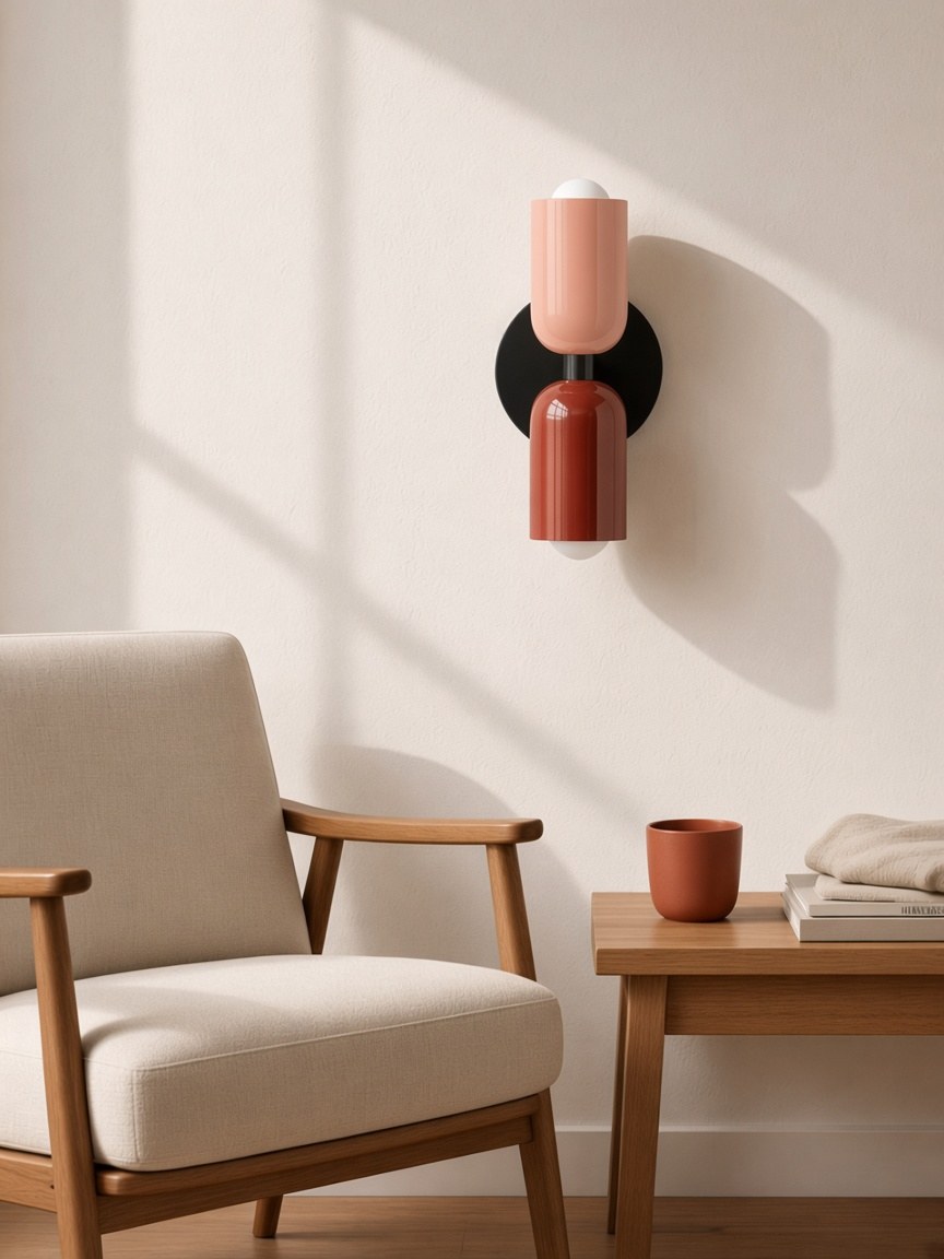 Pink+Red sconce in reading nook