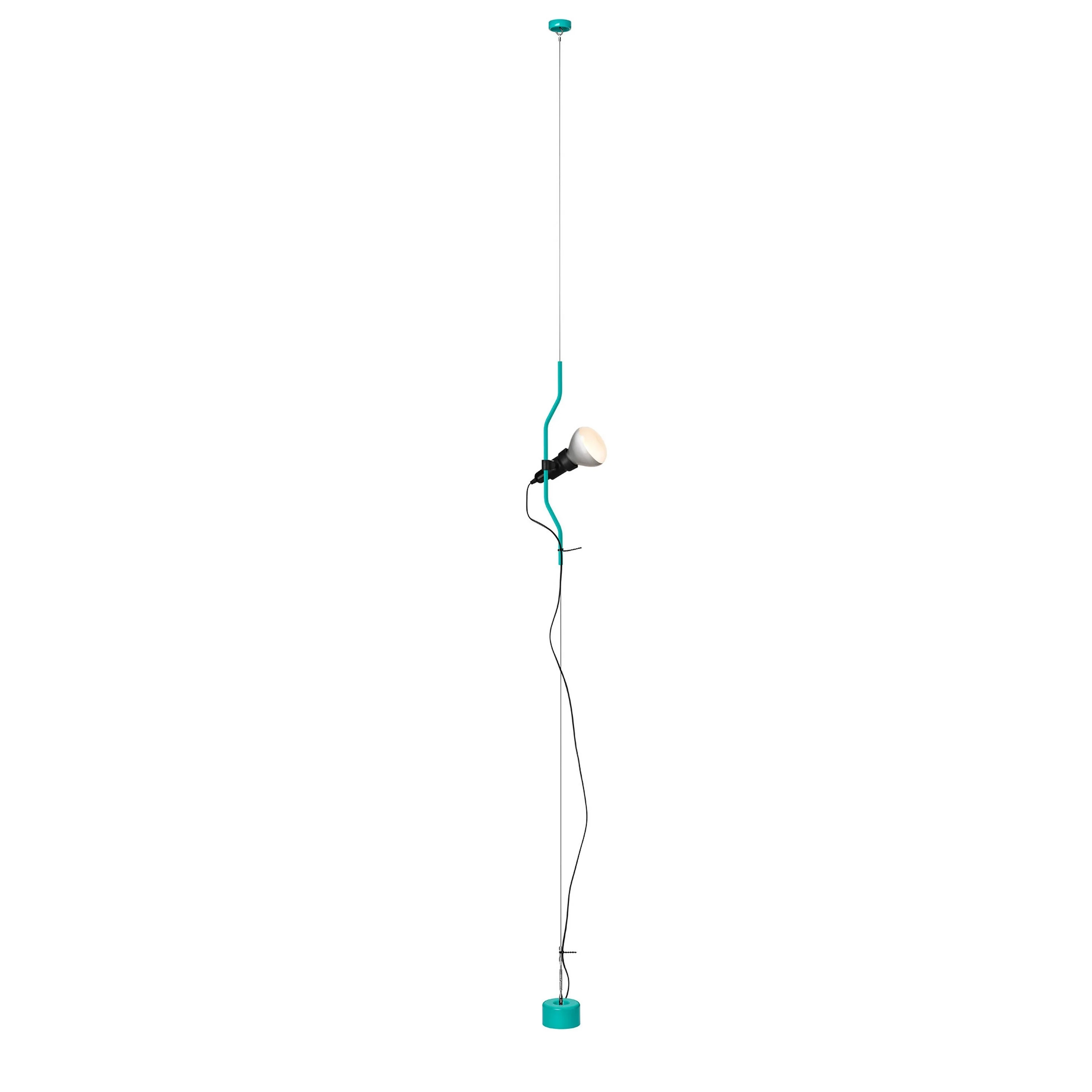 Green one-head floor-to-ceiling cable lamp, white background