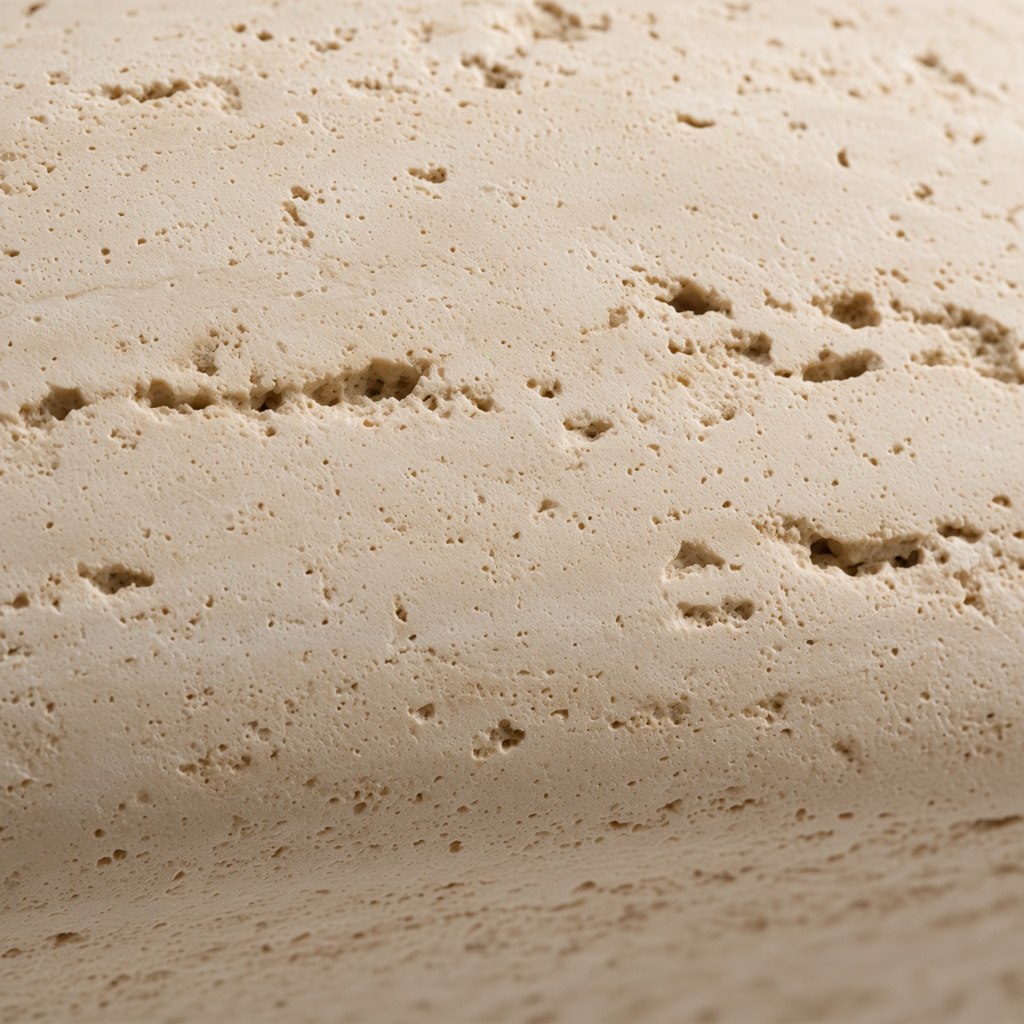 Primer plano de los poros del travertino beige