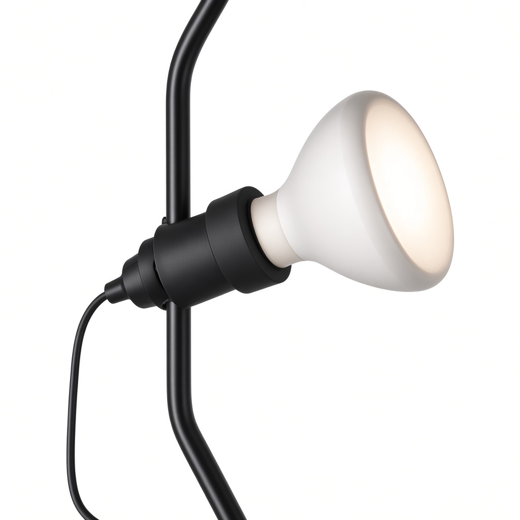 Close-up of the black E27 head and white reflector bulb