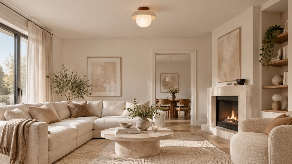 Plafón plisado marrón y beige en un salón