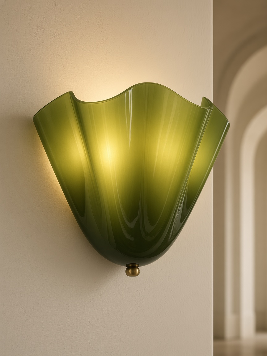 Aplique de cristal verde oliva en un pasillo