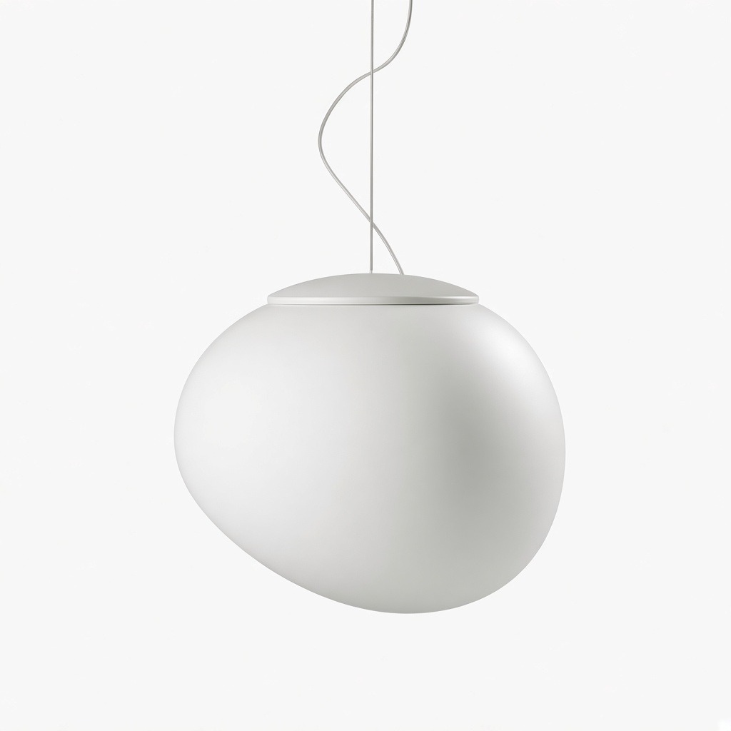 Colgante de guijarro de cristal blanco de 23 cm de diámetro sobre fondo blanco.