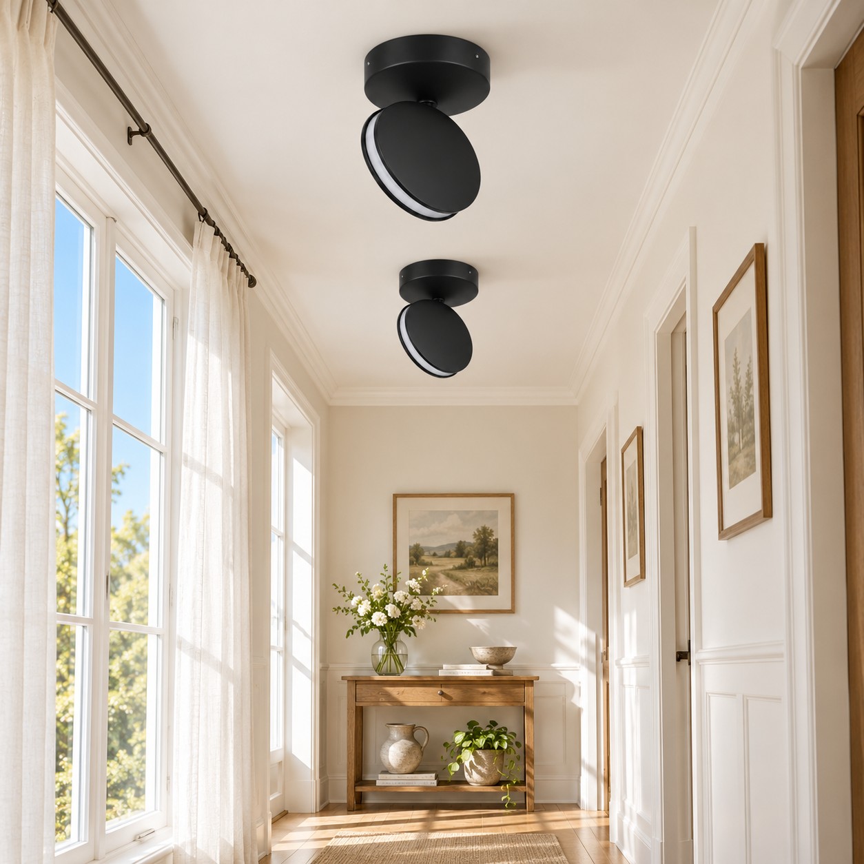 Two black SPECTRA lights in a hallway