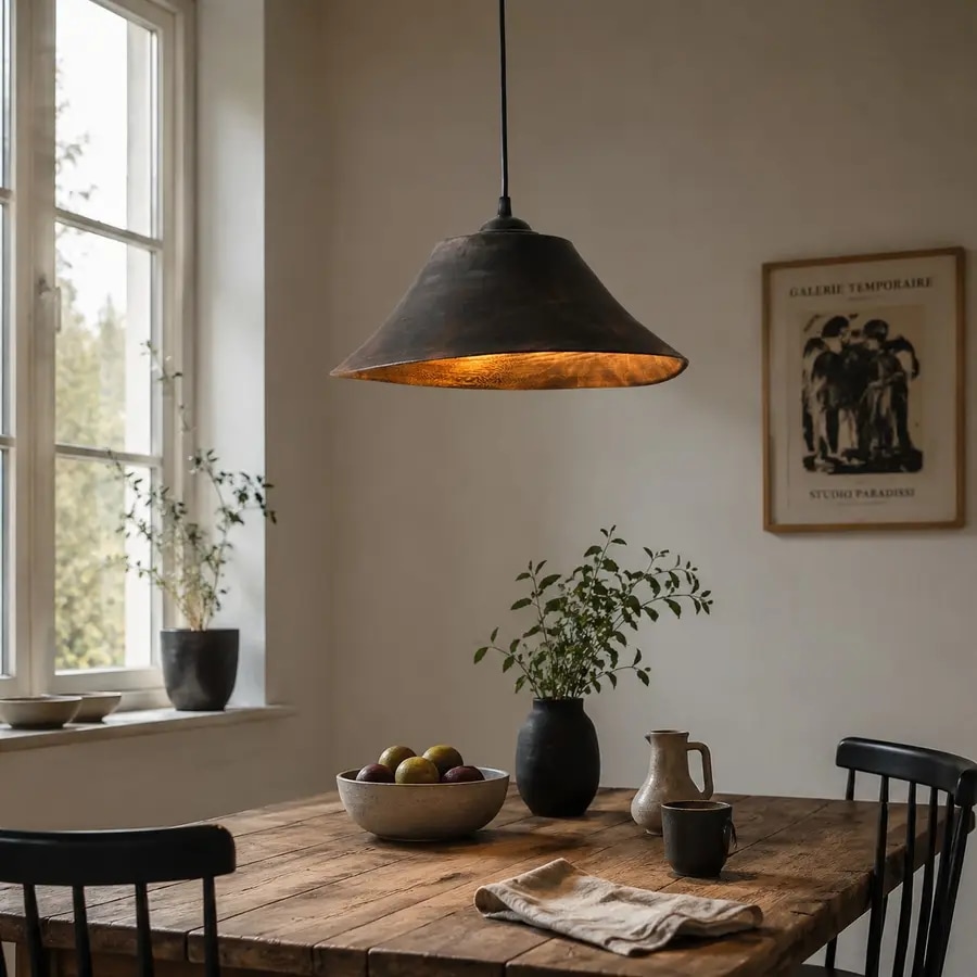 Lámpara colgante Wabi Sabi de madera oscura