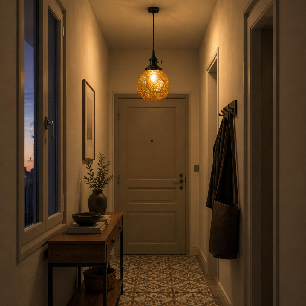 Amber matte black entryway scene