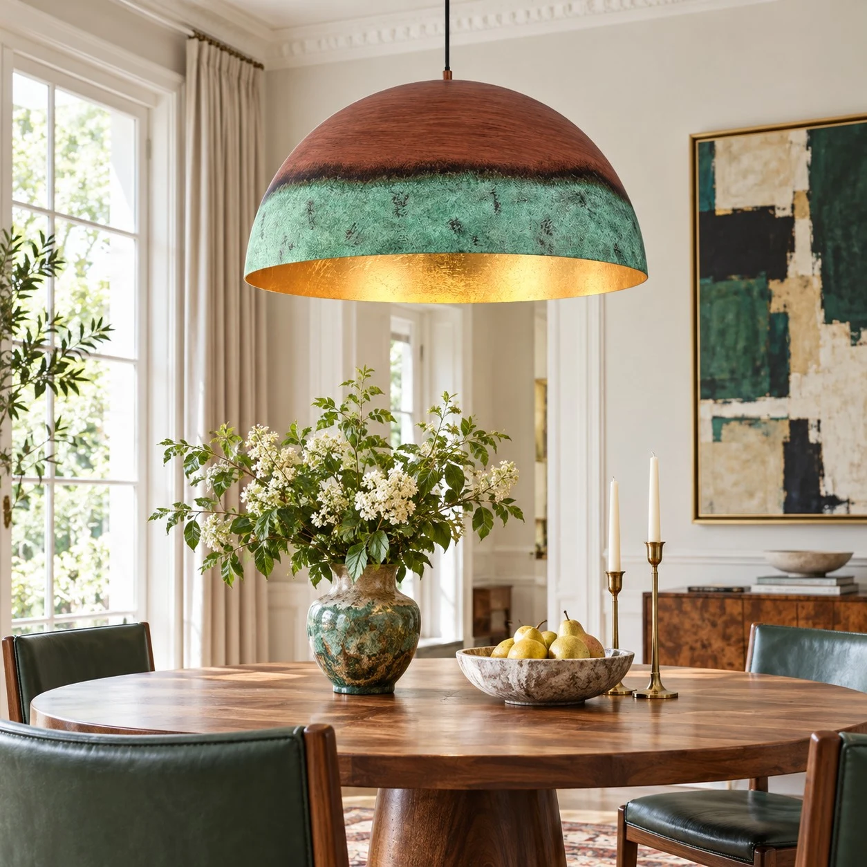 copper patina pendant light