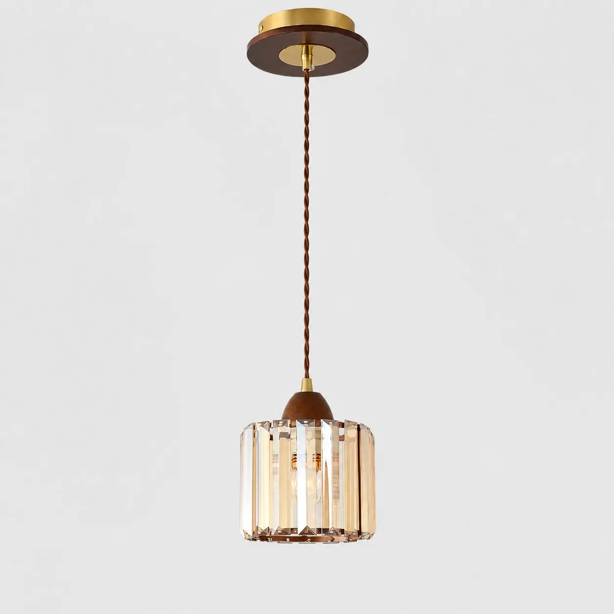 Crystal pendant light with wood and metal details, 15 cm SKU