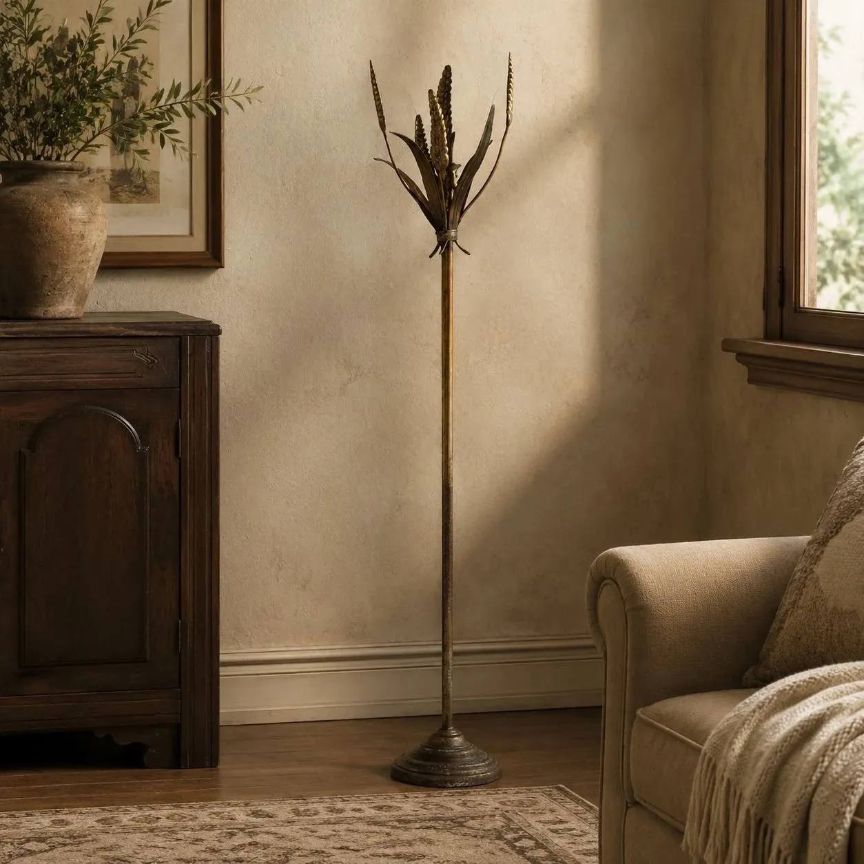 Vintage Brass Wheat Floor Candle Holder