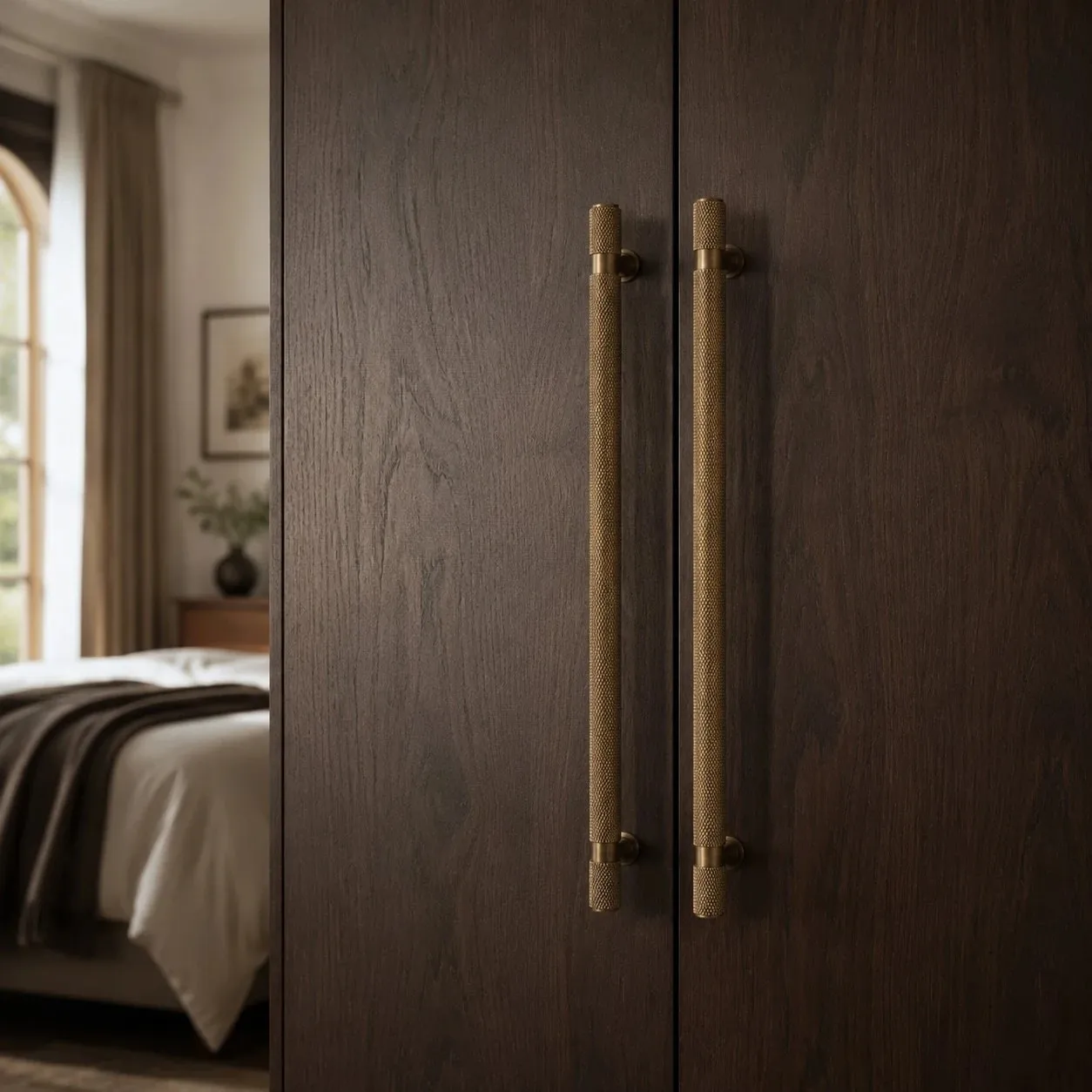 Antique brass cabinet pull hardware detail