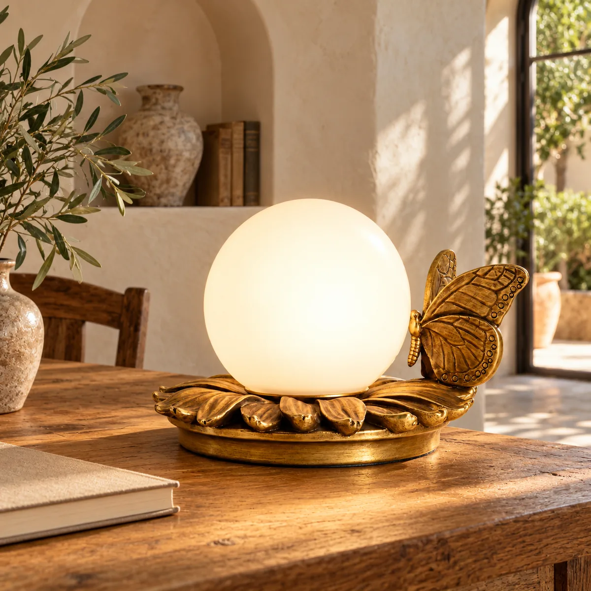 Afternoon Table Lamp with a Cast Butterfly