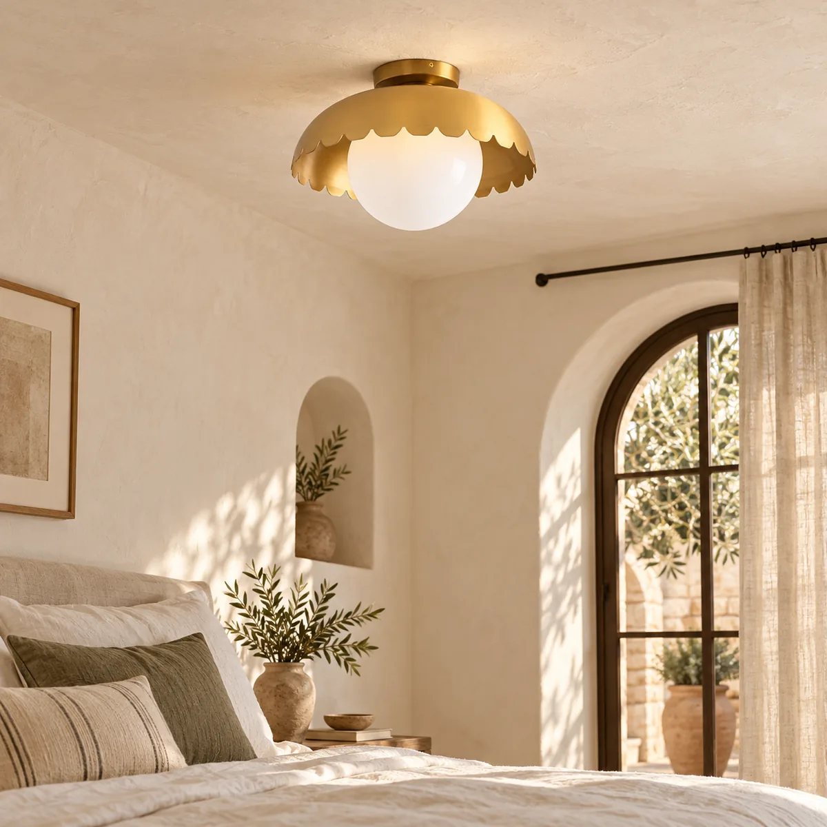 Warm Ceiling Globe under a Metal Canopy
