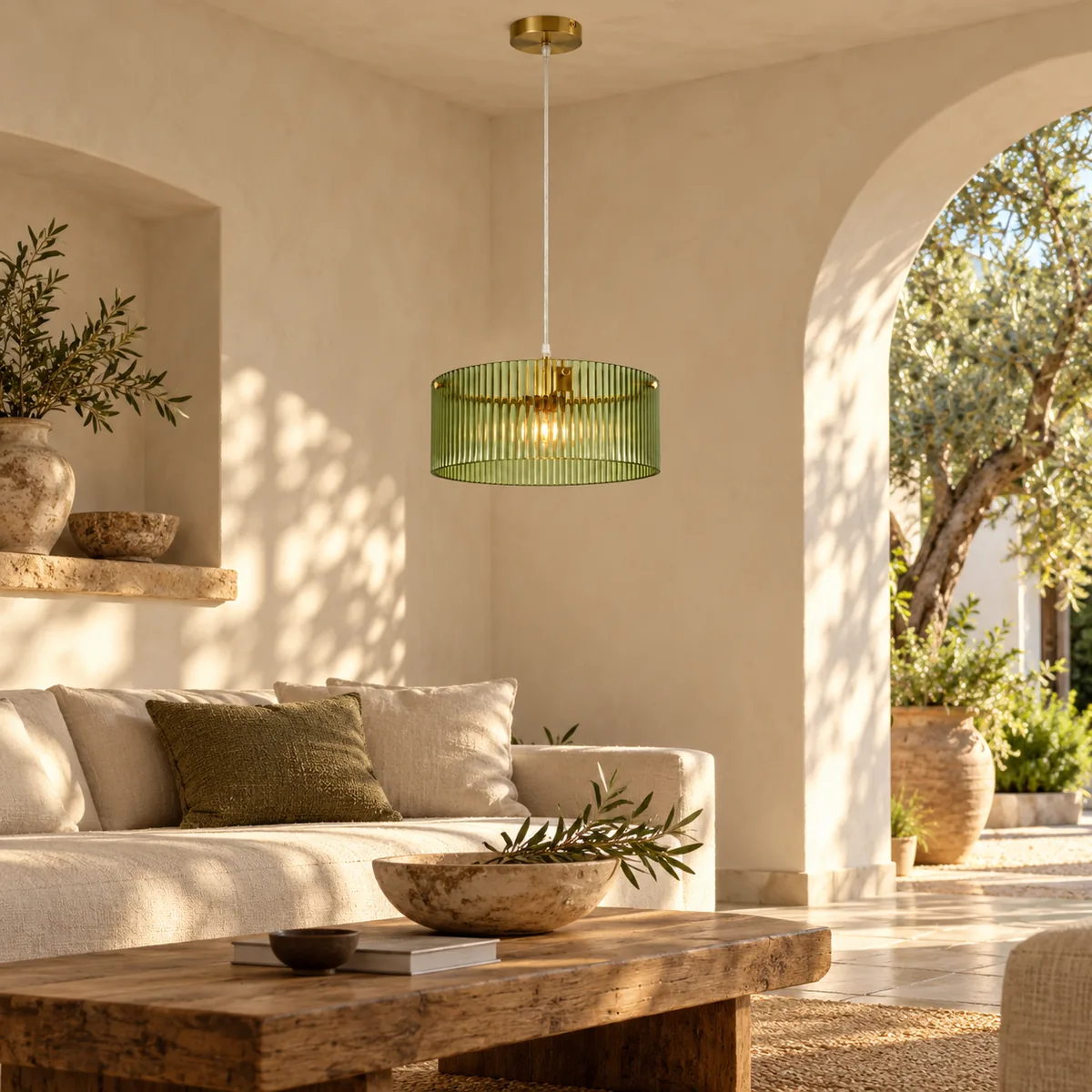 Warm Hanging Drum in Ribbed Glass