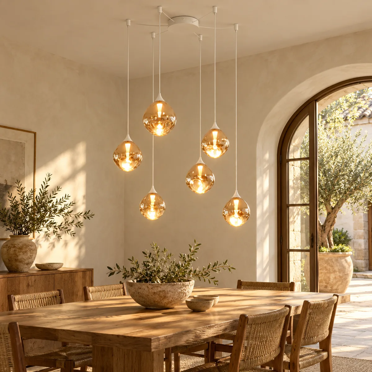Warm Dining Cluster in Mouth-Blown Glass