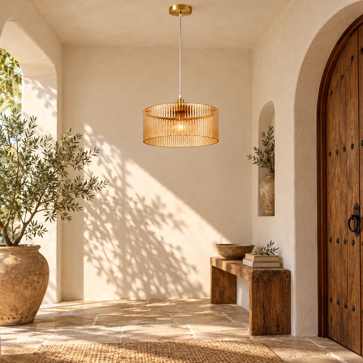 Warm Hanging Drum in Ribbed Glass