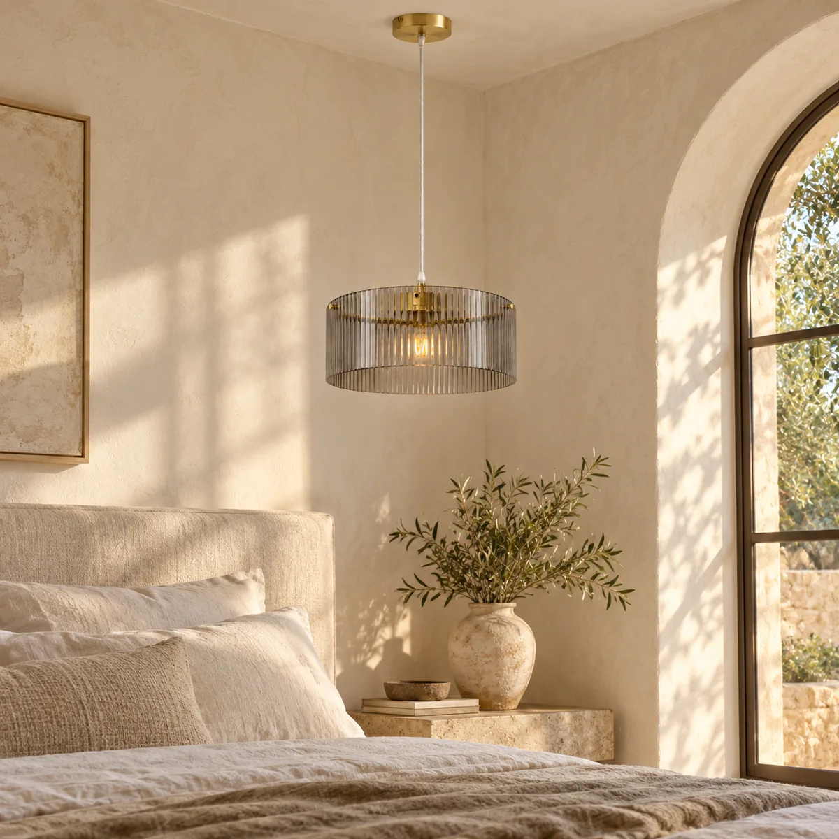 Warm Hanging Drum in Ribbed Glass