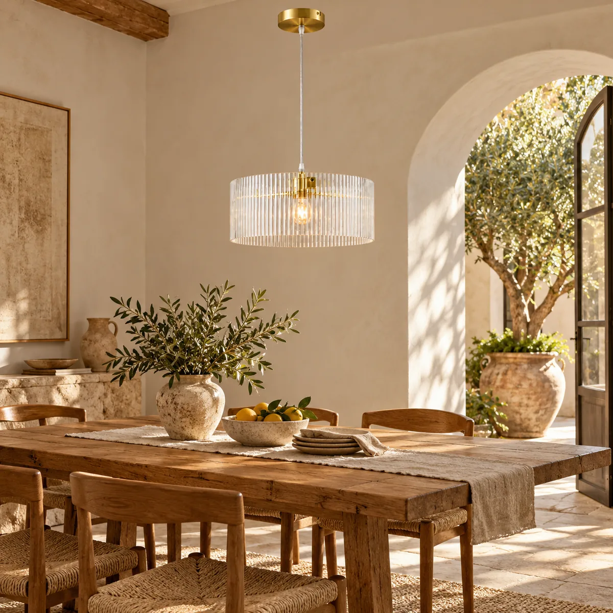 Warm Hanging Drum in Ribbed Glass